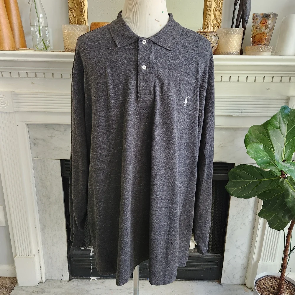 Polo Ralph Lauren Gray Polo Shirt Marled Preppy Heritage Long Sleeve Size 4XB